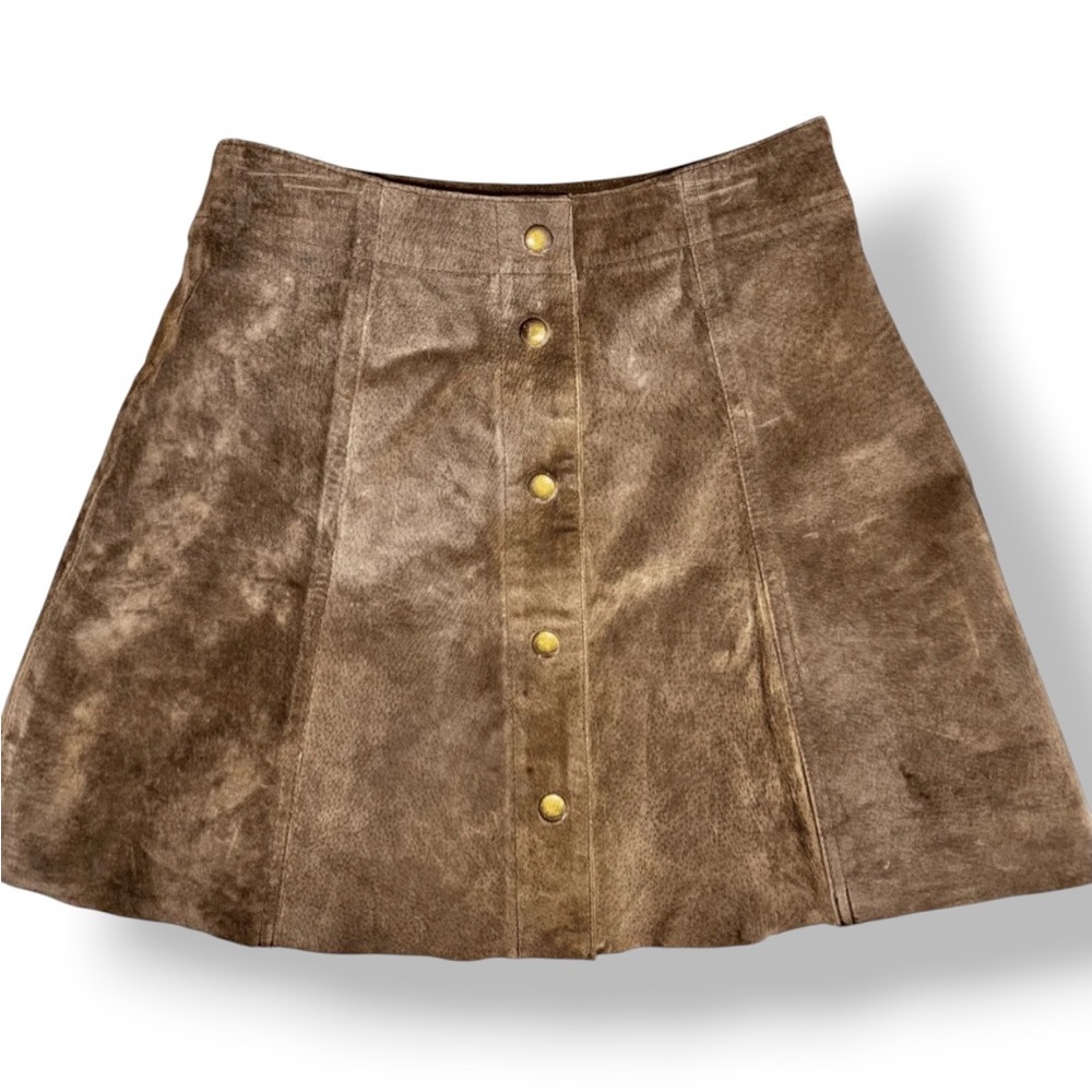 Vtg Wet Seal 100% Leather Suede Chocolate Brown Mini Skirt Y2K‎ Sz 3/25 Small - Picture 4 of 10